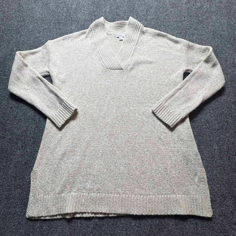 J. Jill Womens Petite Small Beige Marled V-Neck Tunic Sweater Long Sleeve Ribbed